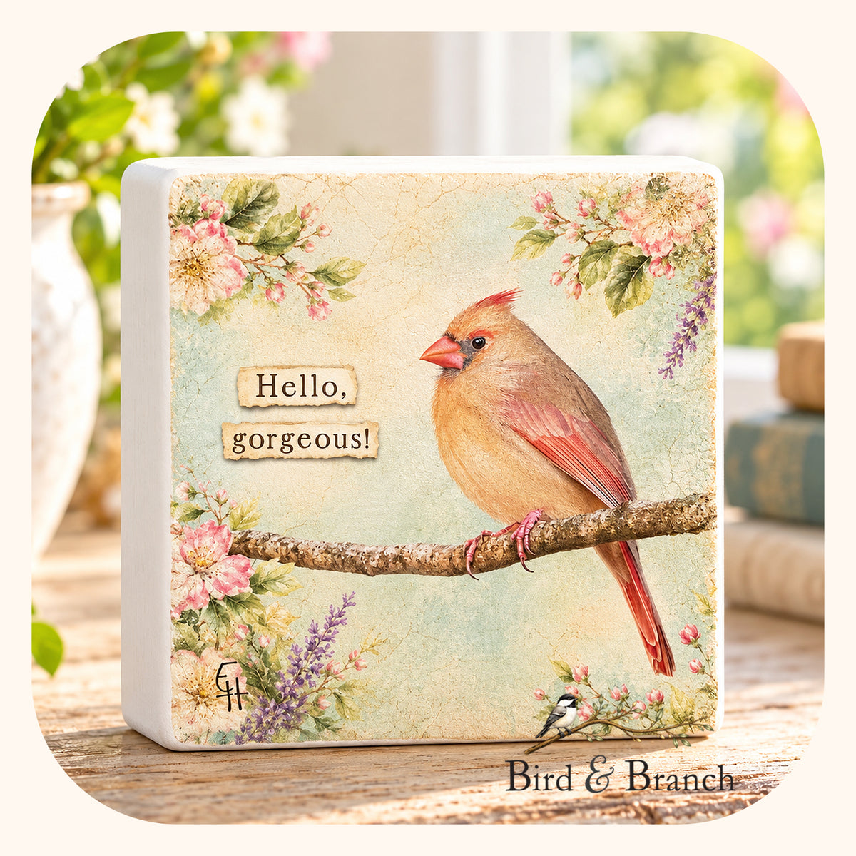 Lady Cardinal - Bird & Branch Art Block