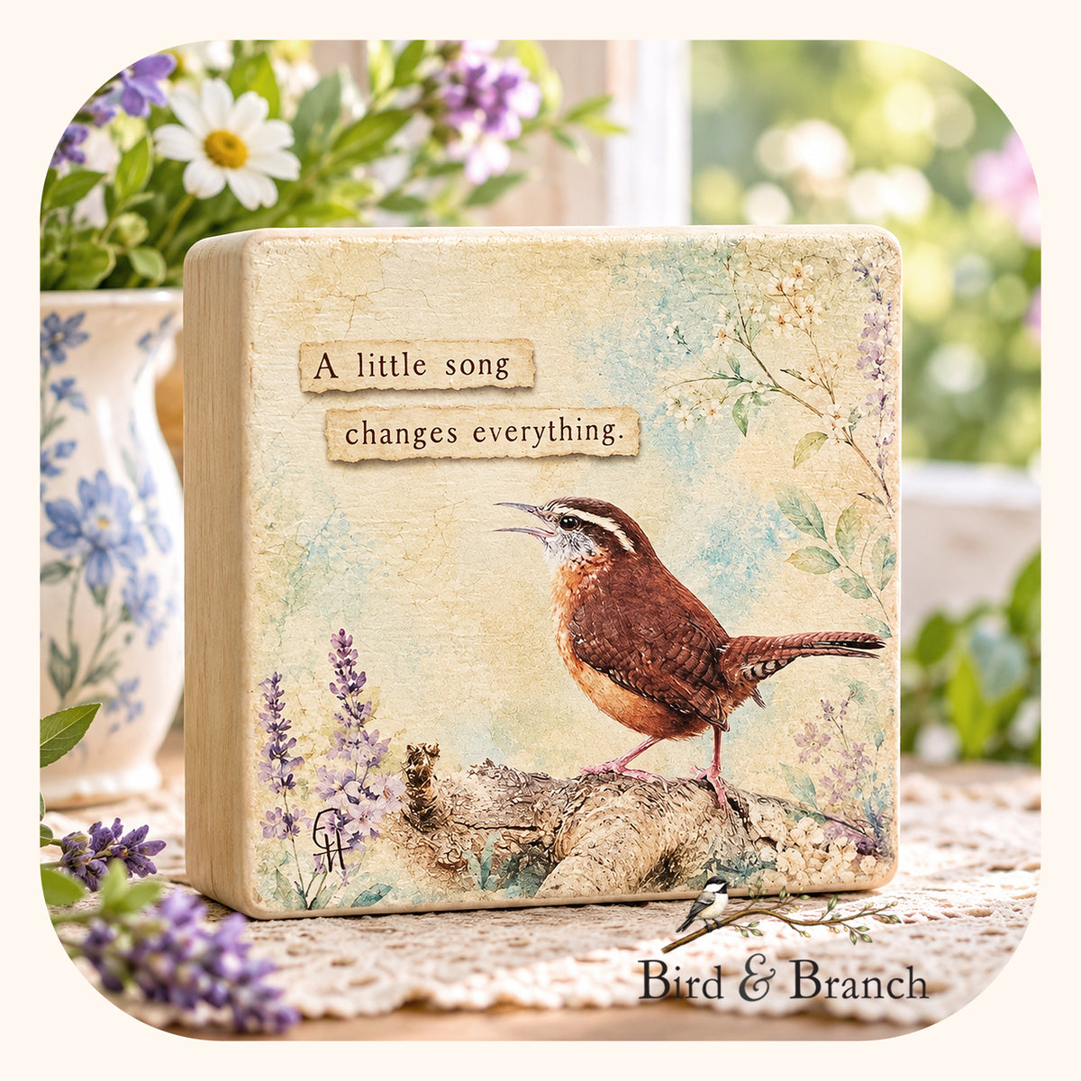 Carolina Wren - Bird & Branch Art Block