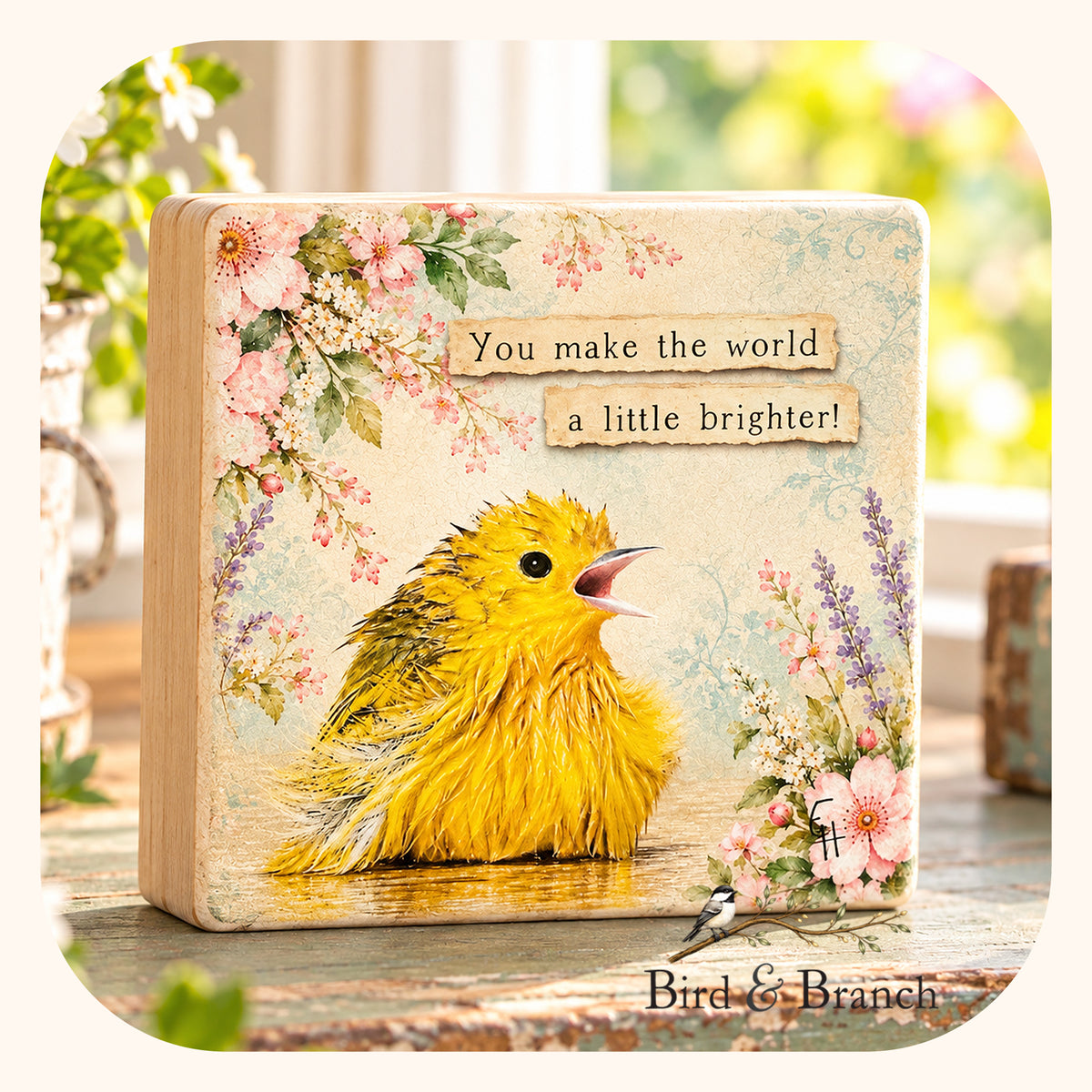 Yellow Warbler - Bird & Branch Art Block