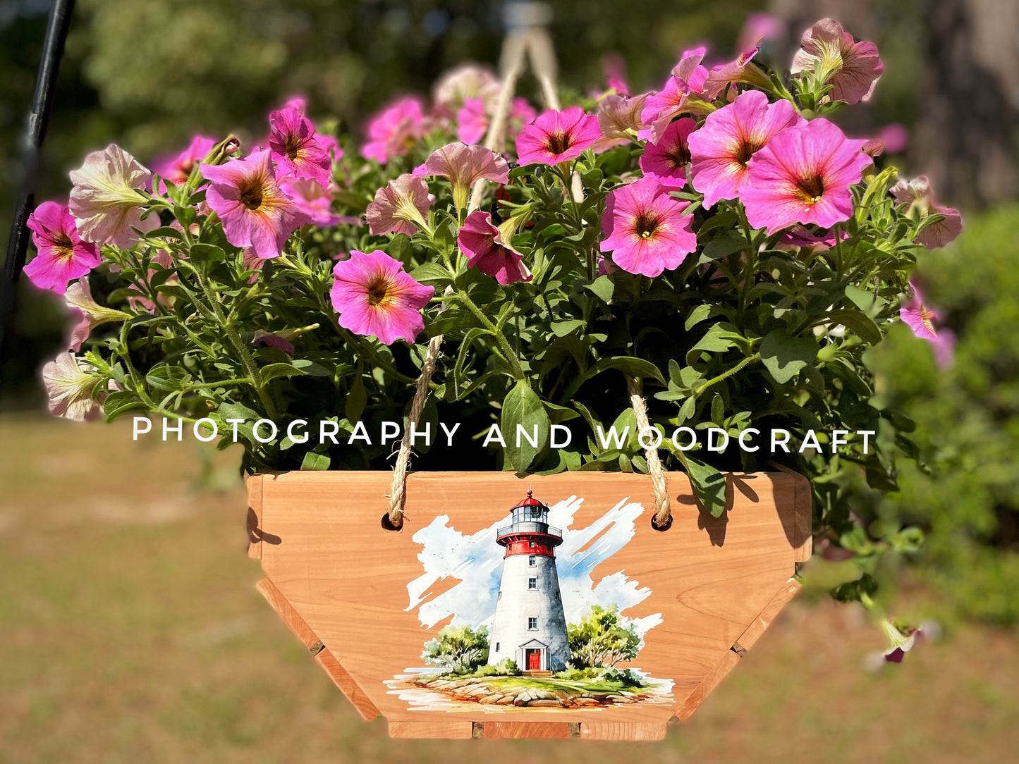 "Lighthouses" cedar wood hanging planter