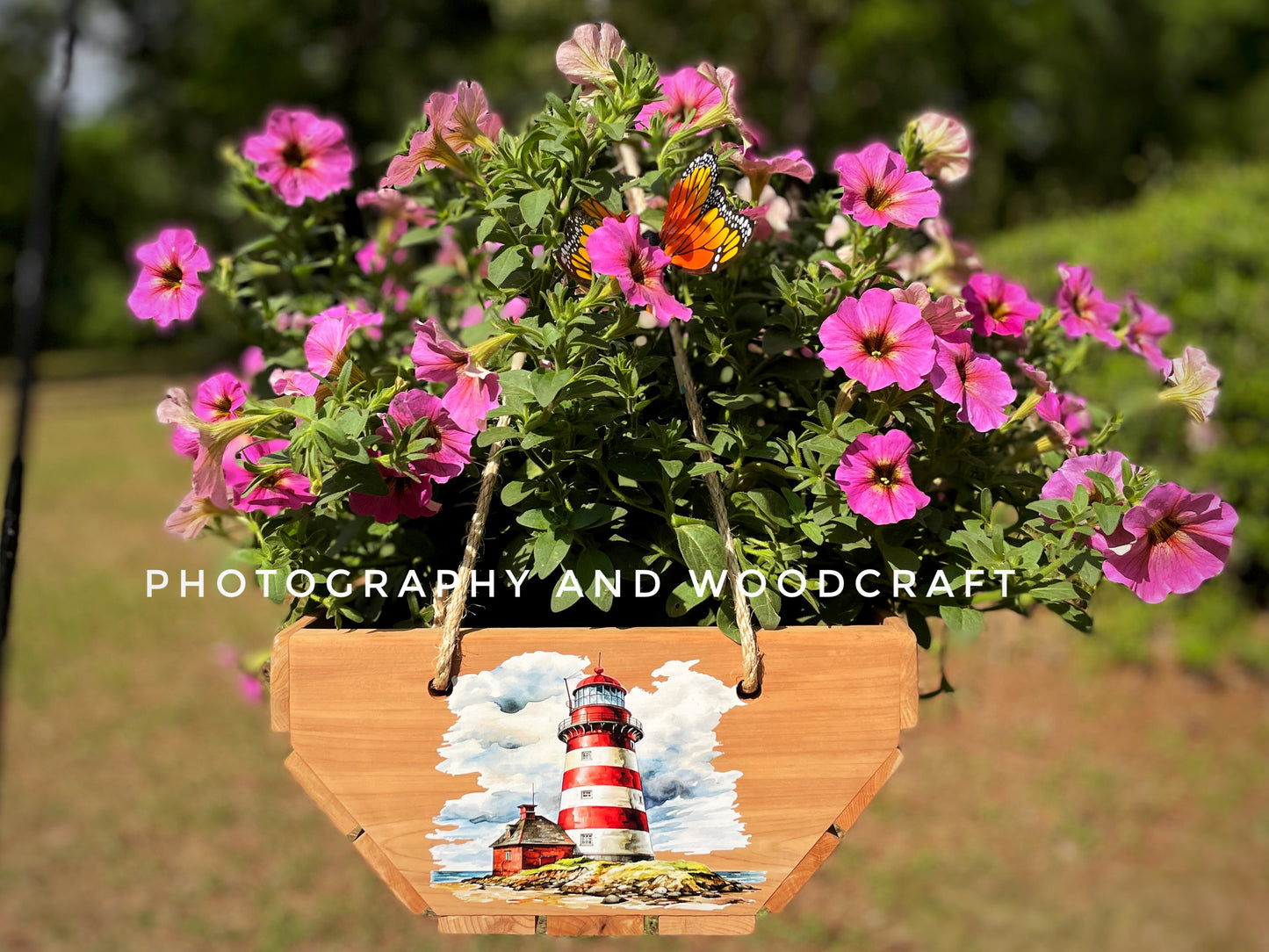 "Lighthouses" cedar wood hanging planter