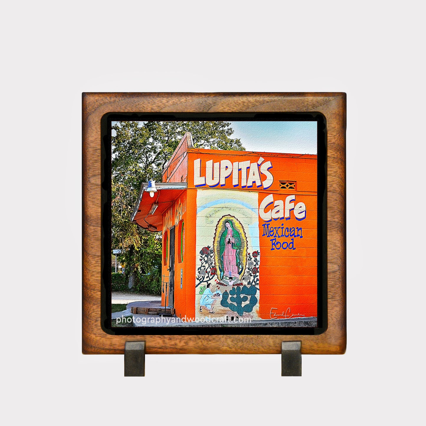 5" x 5" Lupita's Cafe. Canvas Print in Solid Wood Floating Frame