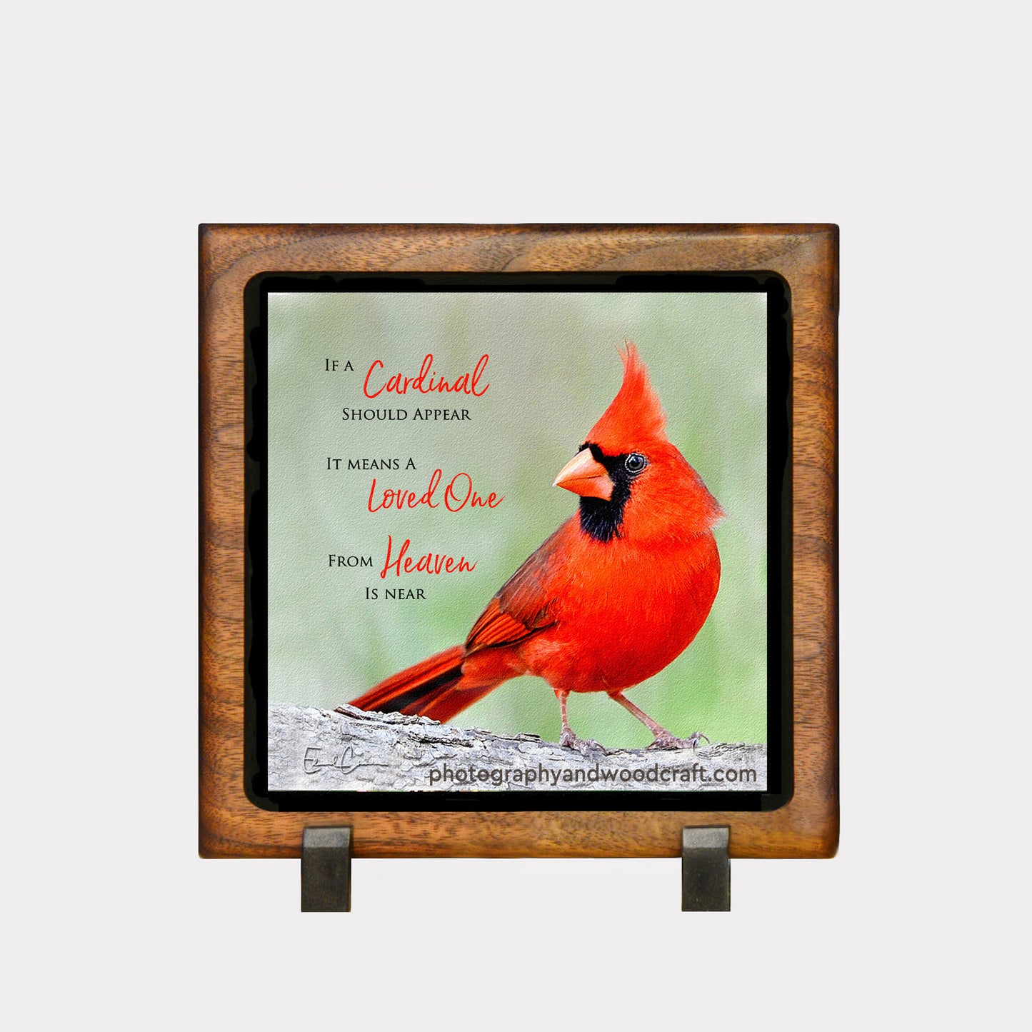 5" x 5" Cardinals with Sayings in Solid Wood Floating Frame