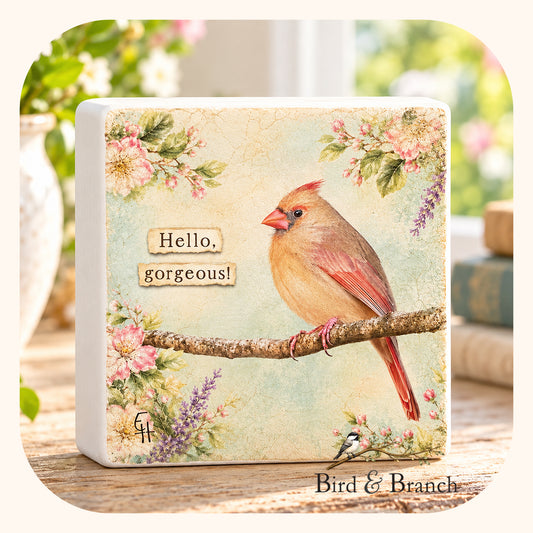 Lady Cardinal - Bird & Branch Art Block