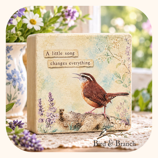 Carolina Wren - Bird & Branch Art Block