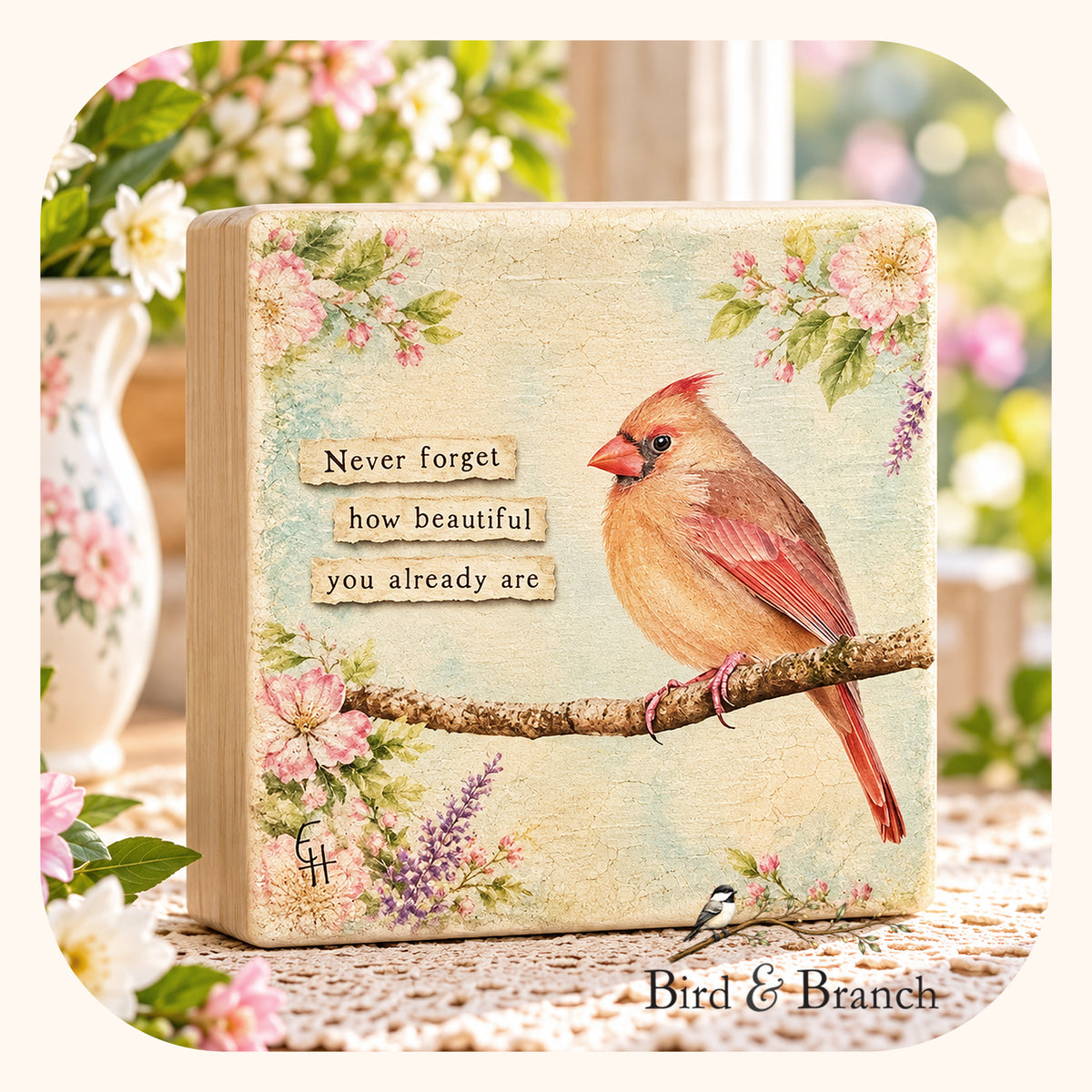 Lady Cardinal - Bird & Branch Art Block