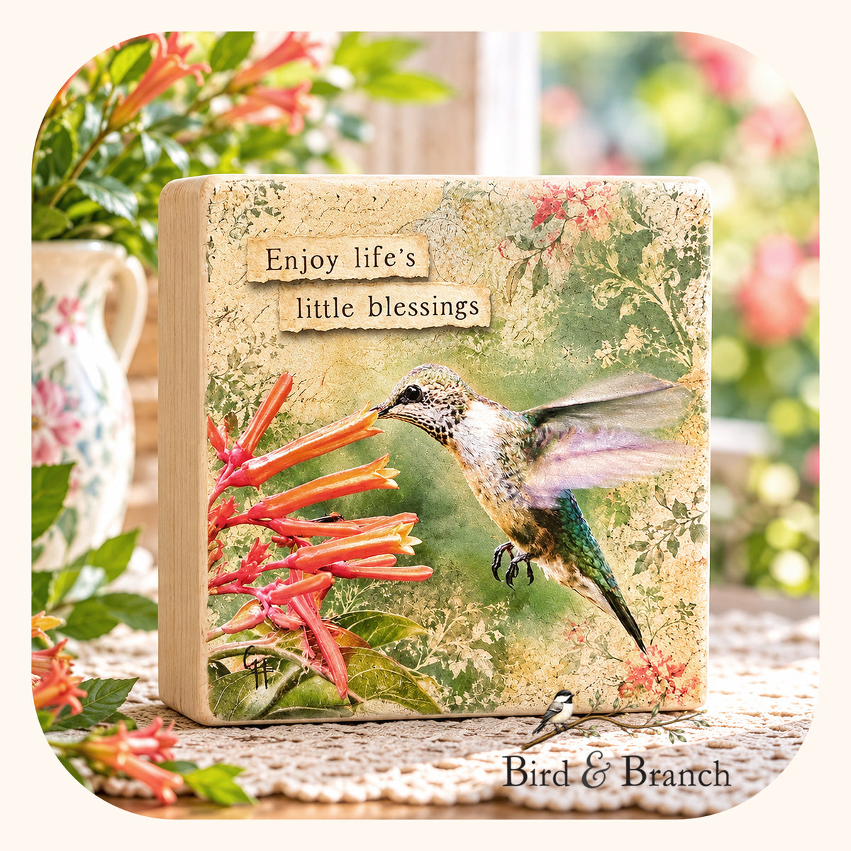 Hummingbird - Bird & Branch Art Block