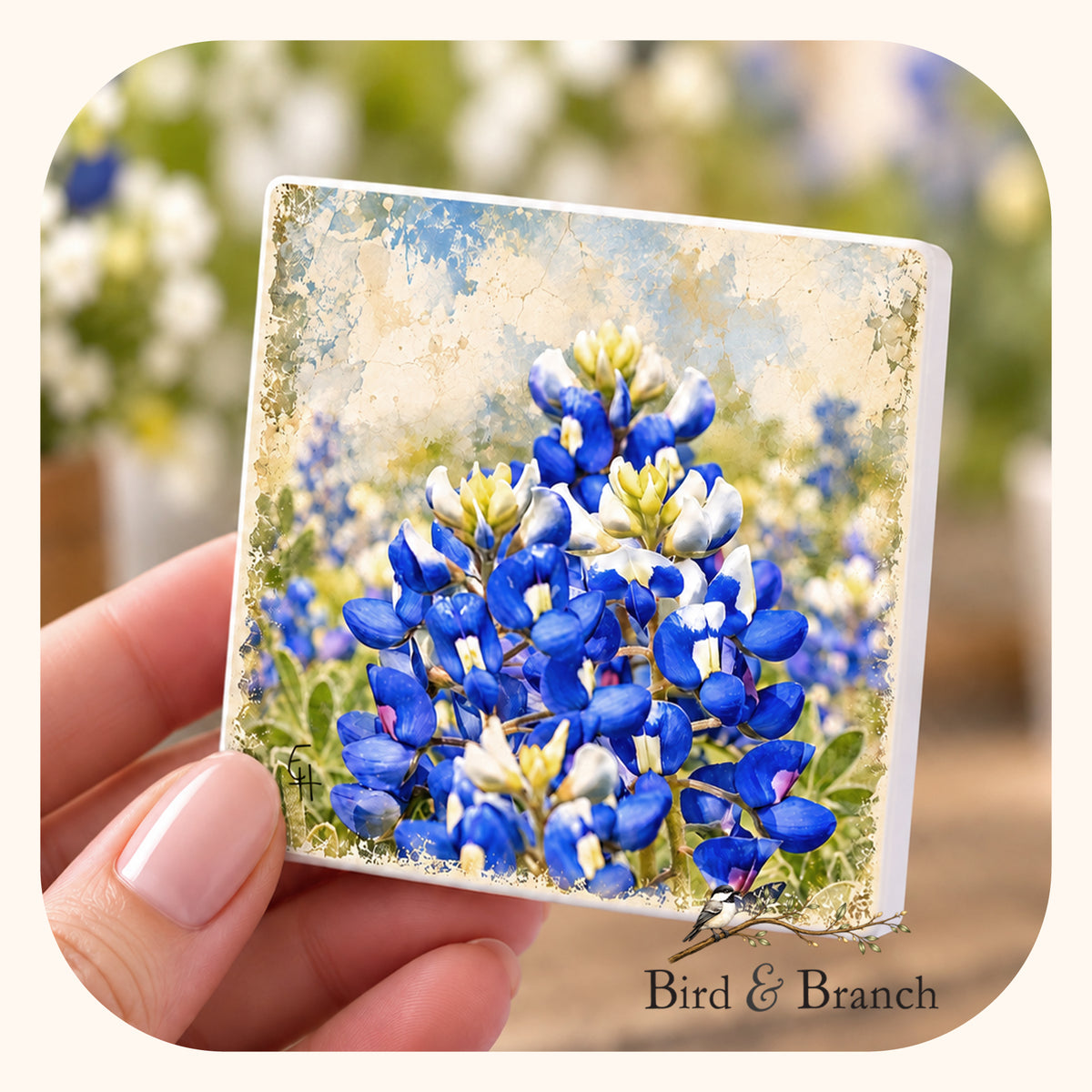 Wild Bluebonnet flowers - Wooden Refrigerator Magnet