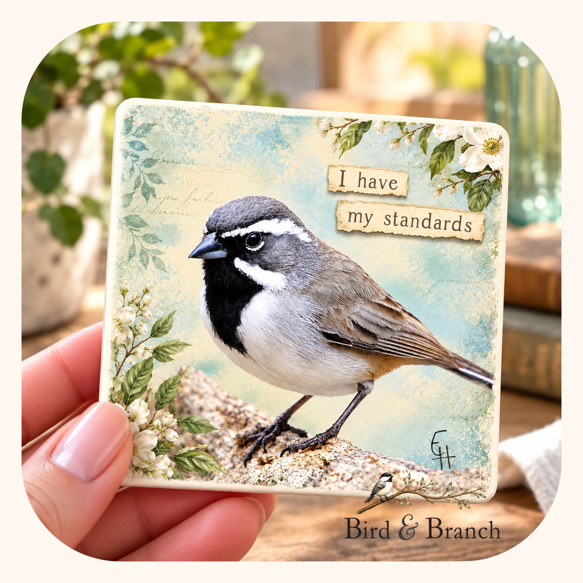 Black-throated Sparrow - Wooden Refrigerator Magnet