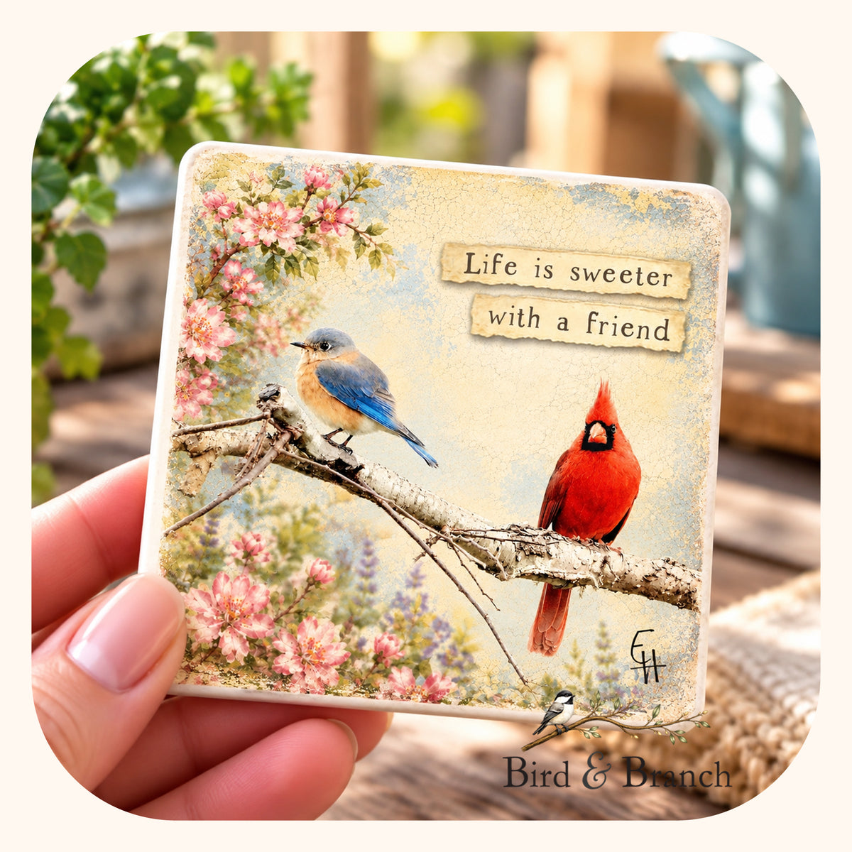 Cardinal and Bluebird - Wooden Refrigerator Magnet