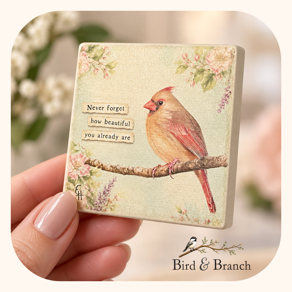 Lady Cardinal -Wooden Refrigerator Magnet
