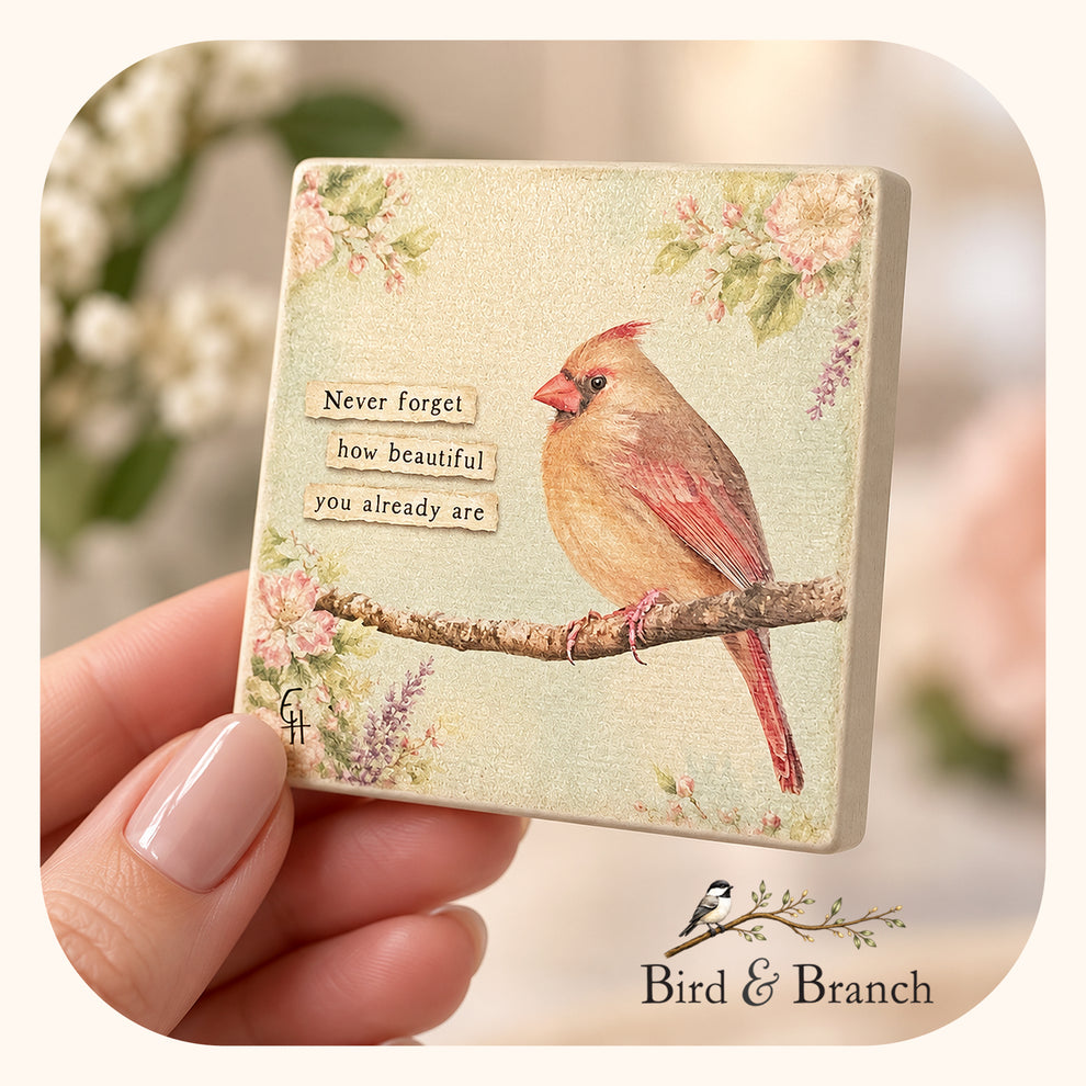 Lady Cardinal -Wooden Refrigerator Magnet – Photography and Woodcraft