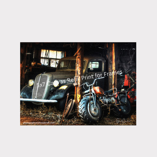 5" x 7" Dodge truck and Rokon motorcycle. Nash Ambassador. Canvas Print Only. No Frame.