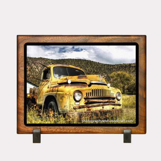 5" x 7" International Truck. Canvas Print in Solid Wood Floating Frame