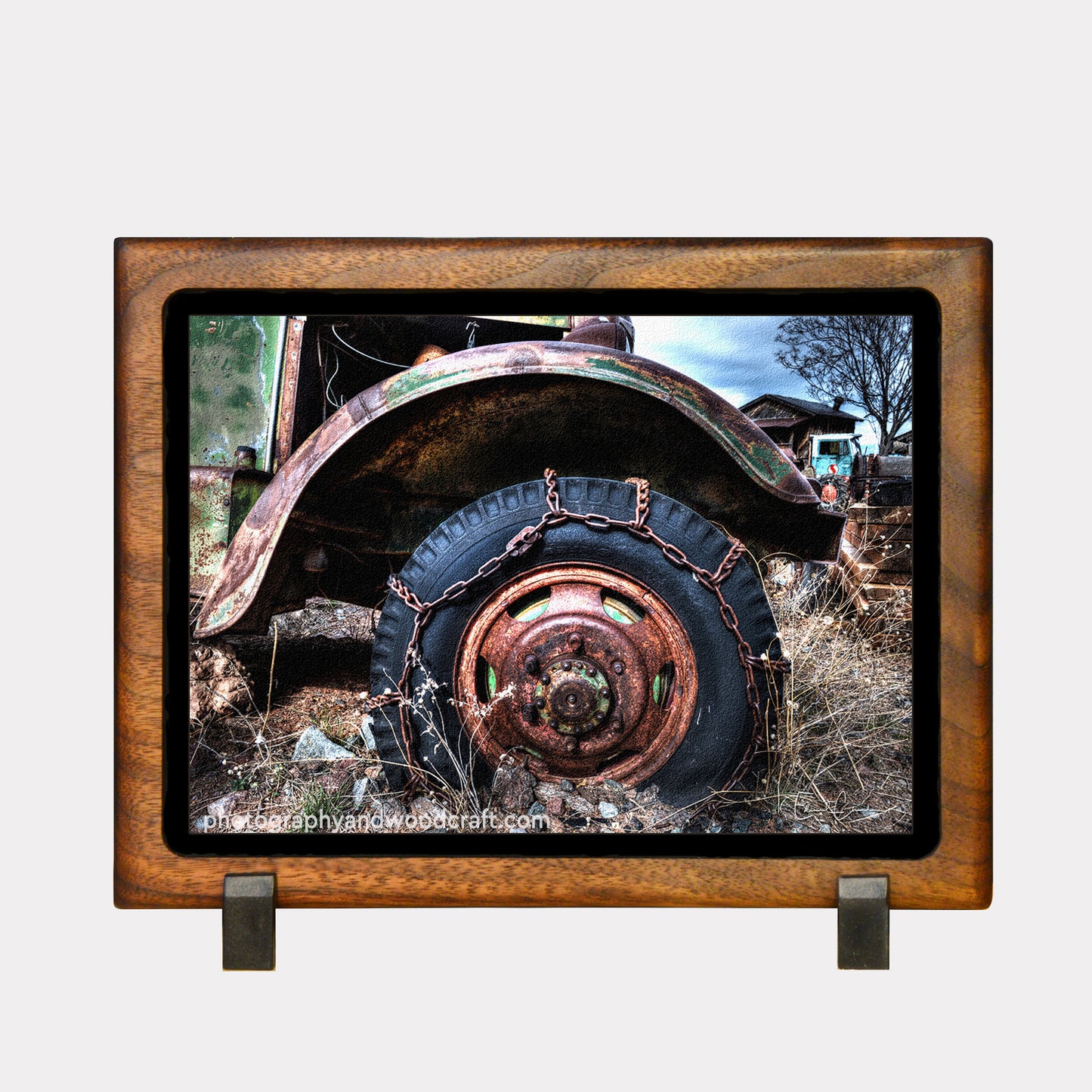 5" x 7" Tire chain. Canvas Print in Solid Wood Floating Frame