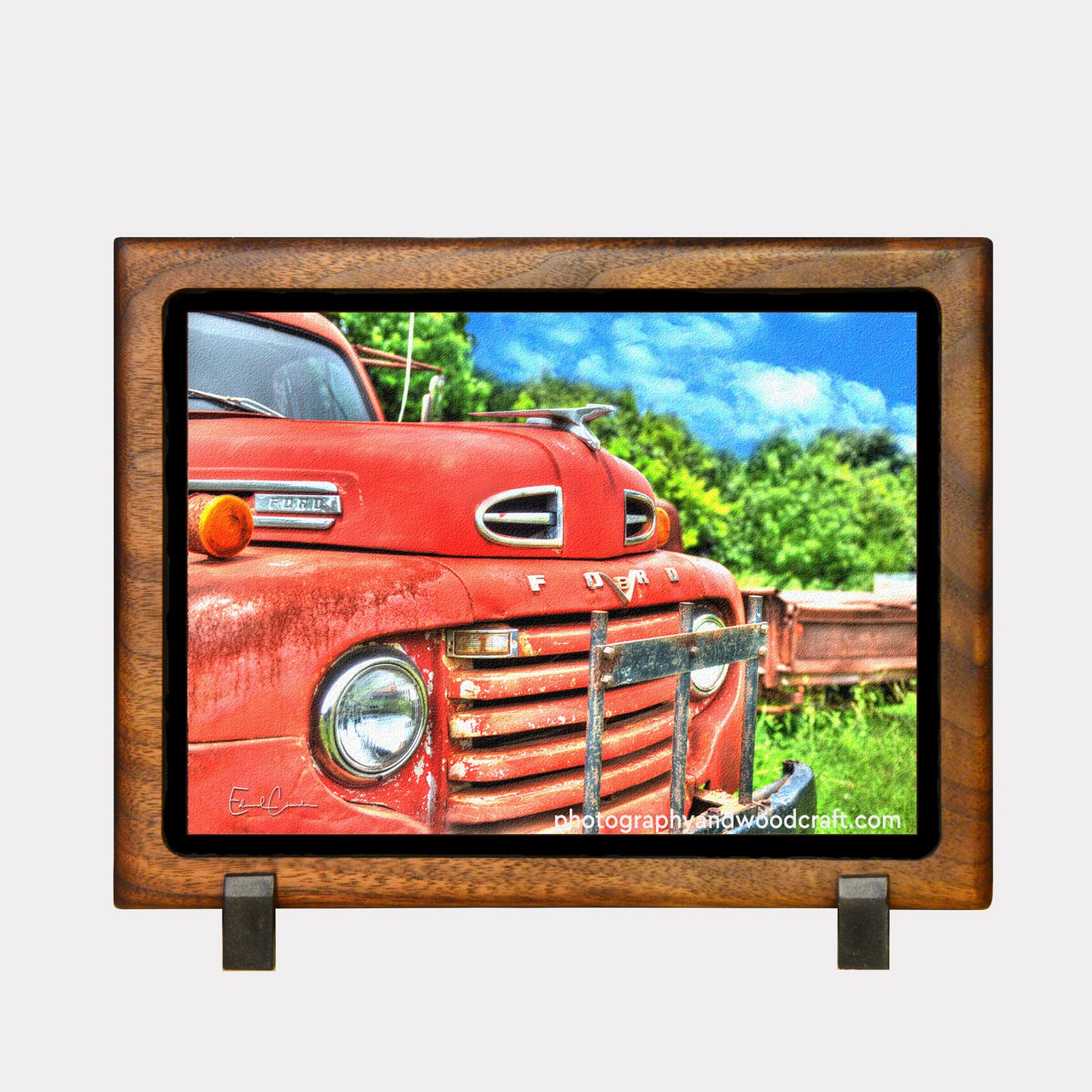 5" x 7" Red Ford. Canvas Print in Solid Wood Floating Frame
