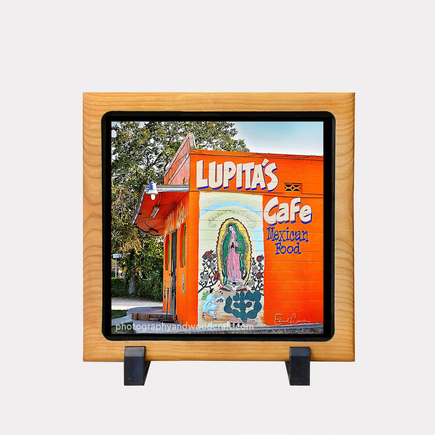 5" x 5" Lupita's Cafe. Canvas Print in Solid Wood Floating Frame