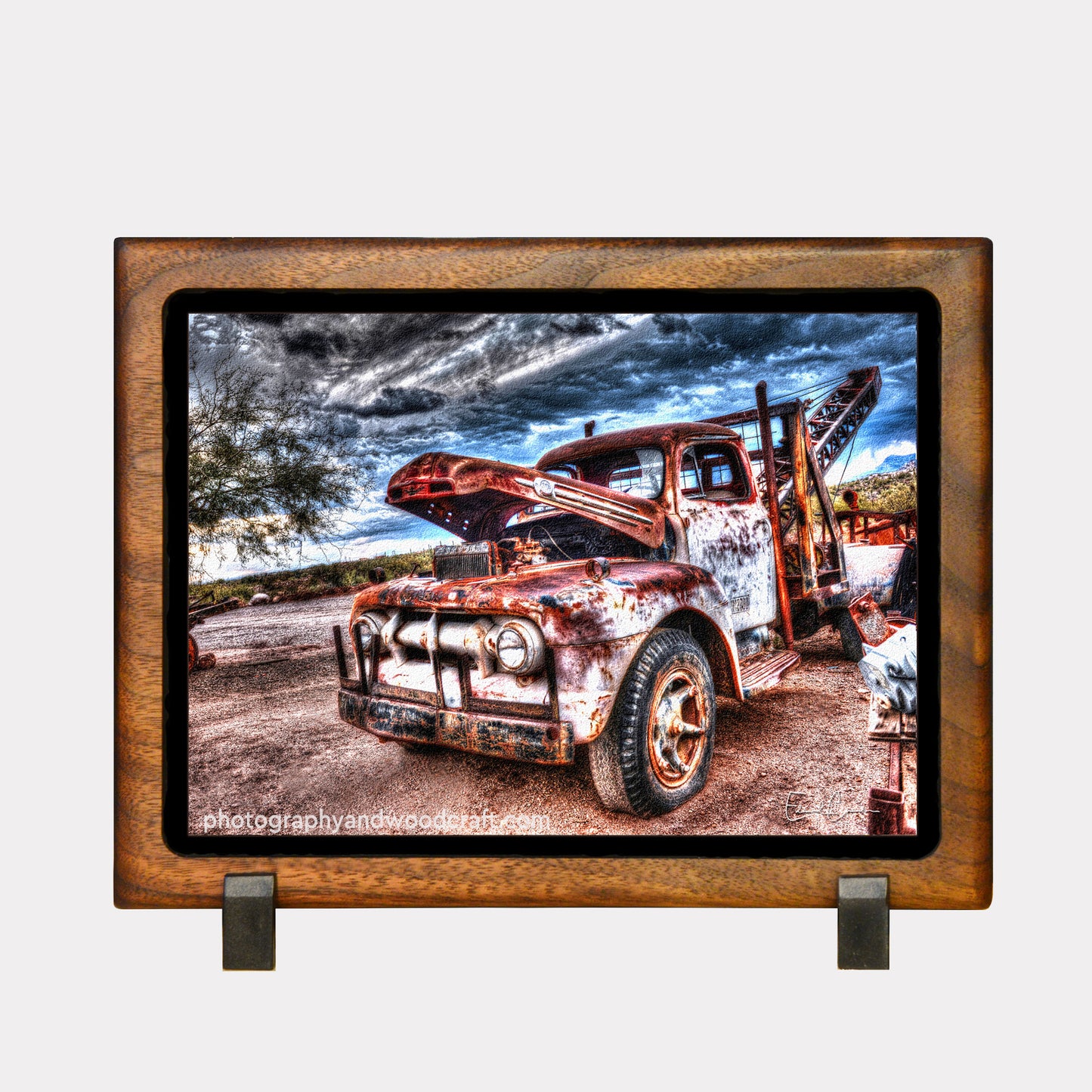 5" x 7" Ford Tow Truck. Canvas Print in Solid Wood Floating Frame