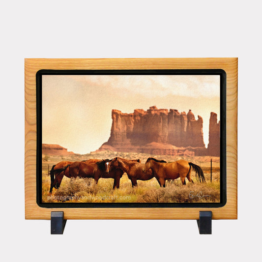 5" x 7" Navajo Horses. Canvas Print in Floating Solid Wood Frame