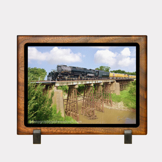 5" x 7" Train over Navasota River. Canvas Print in Solid Wood Floating Frame