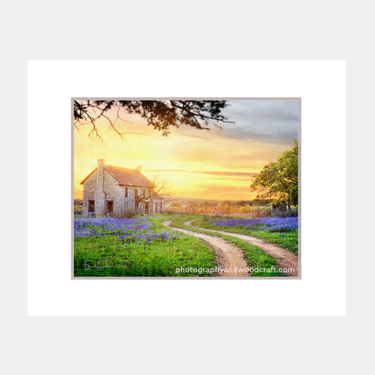 The Bluebonnet House at Sunset (11" x 14") Matted Canvas Print